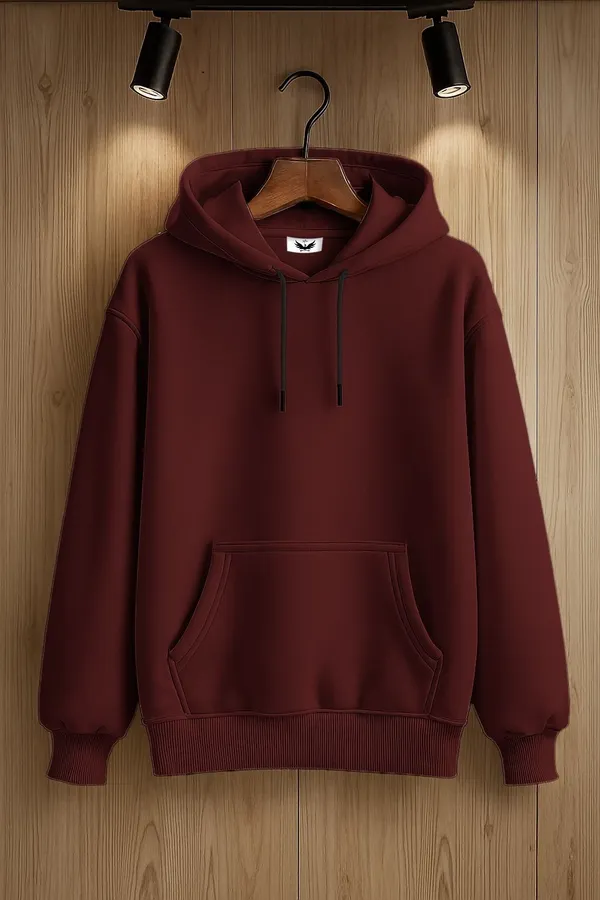 Maroon_Solid_Fleece_Full_Sleeve_Hooded_Neck_Sweatshirt_For_Men