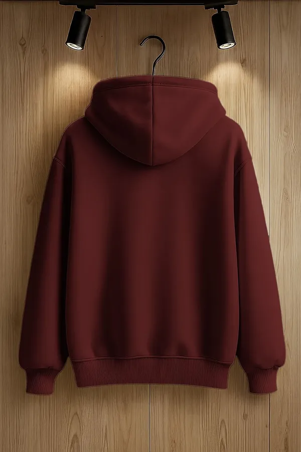 Maroon_Solid_Fleece_Full_Sleeve_Hooded_Neck_Sweatshirt_For_Men