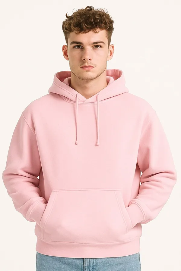 Pink_Solid_Fleece_Full_Sleeve_Hooded_Neck_Sweatshirt_For_Men