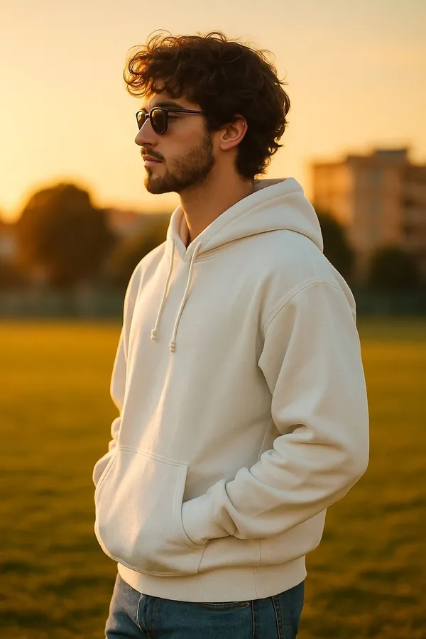 White_Solid_Fleece_Full_Sleeve_Hooded_Neck_Sweatshirt_For_Men