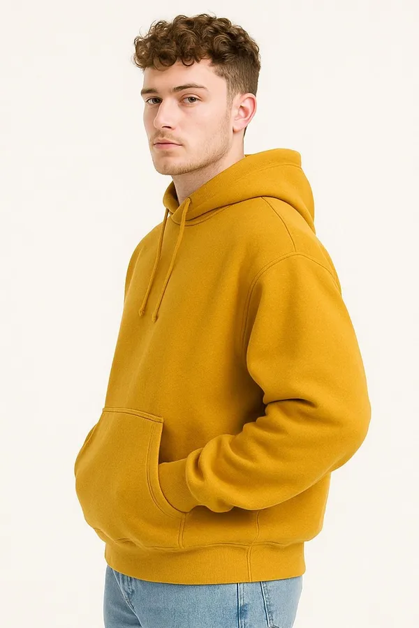Yellow_Solid_Fleece_Full_Sleeve_Hooded_Neck_Sweatshirt_For_Men