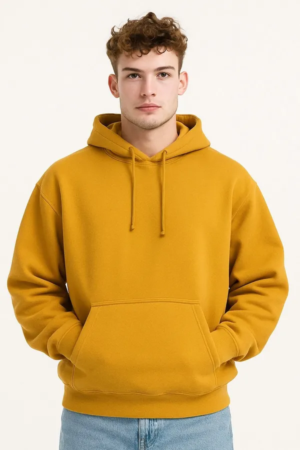 Yellow_Solid_Fleece_Full_Sleeve_Hooded_Neck_Sweatshirt_For_Men