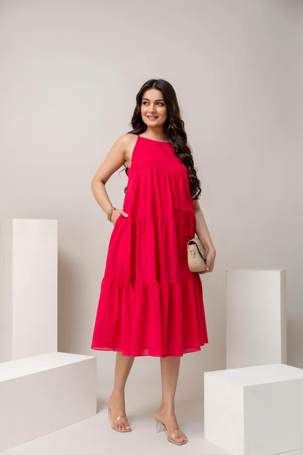 Cherry_Red_Pure_Cotton_Premium_Midi_Dresses_For_Women