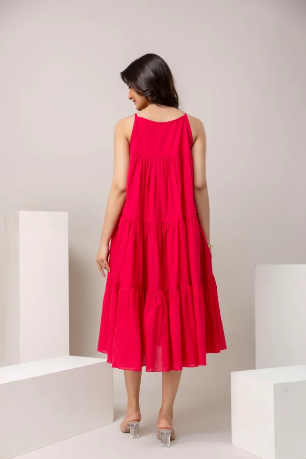 Cherry_Red_Pure_Cotton_Premium_Midi_Dresses_For_Women