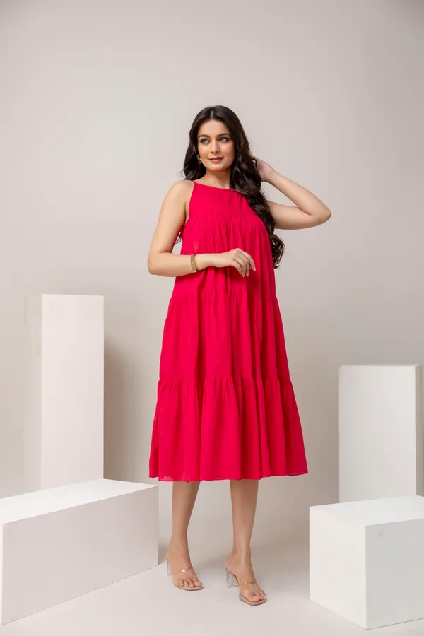 Cherry_Red_Pure_Cotton_Premium_Midi_Dresses_For_Women