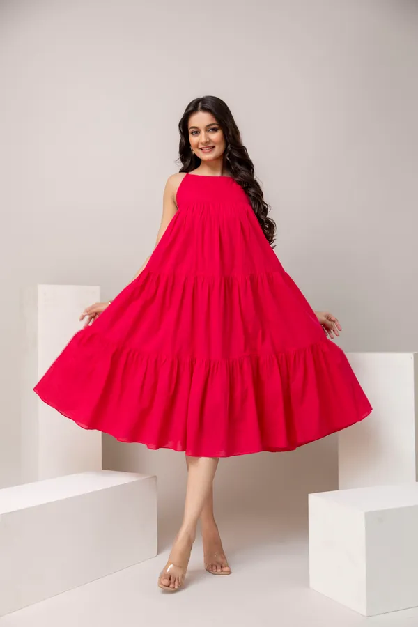 Cherry_Red_Pure_Cotton_Premium_Midi_Dresses_For_Women