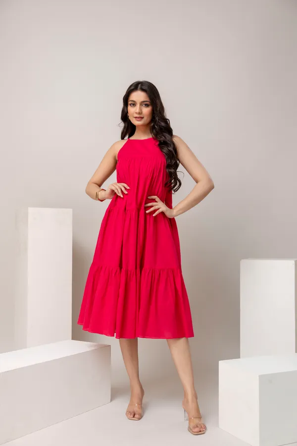 Cherry_Red_Pure_Cotton_Premium_Midi_Dresses_For_Women