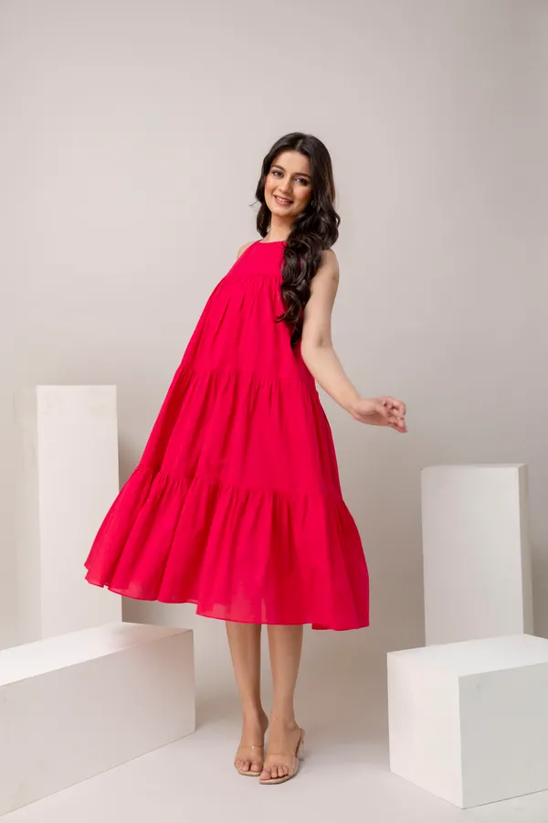 Cherry_Red_Pure_Cotton_Premium_Midi_Dresses_For_Women