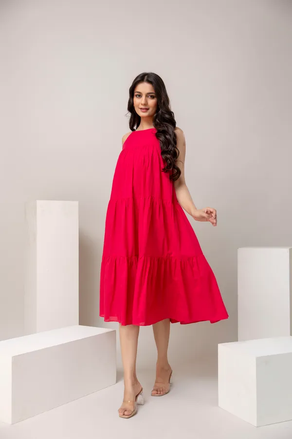 Cherry_Red_Pure_Cotton_Premium_Midi_Dresses_For_Women