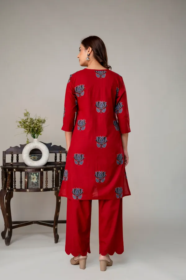 Red_Pure_Cotton_Premium_Coord_Set_For_Women