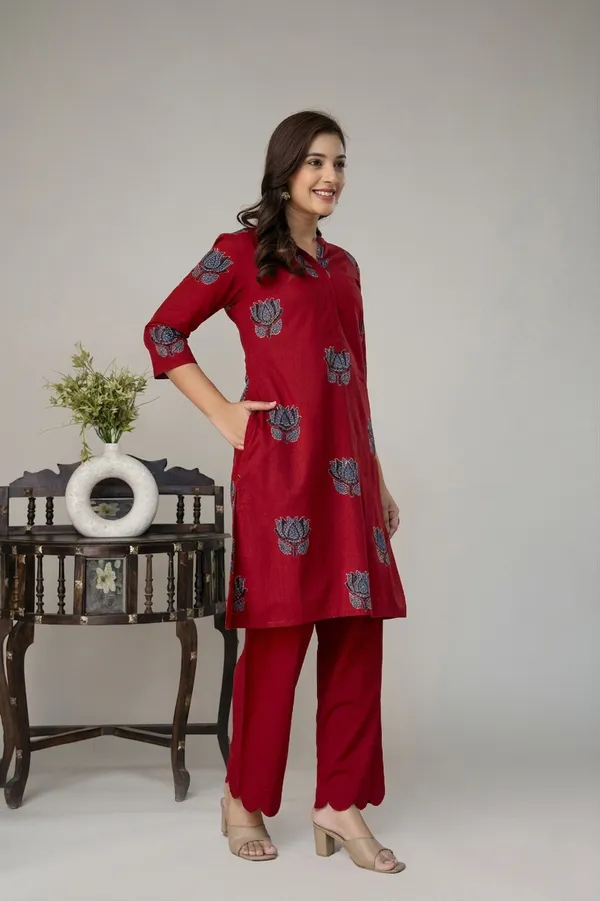Red_Pure_Cotton_Premium_Coord_Set_For_Women