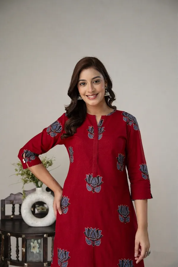 Red_Pure_Cotton_Premium_Coord_Set_For_Women