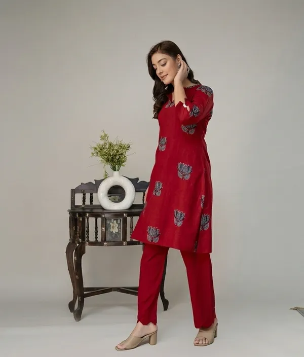 Red_Pure_Cotton_Premium_Coord_Set_For_Women