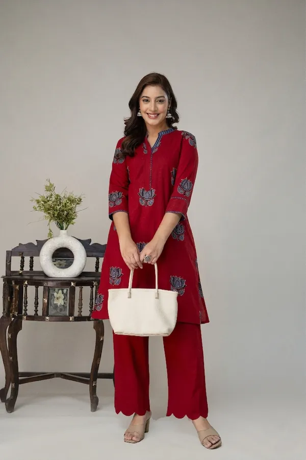 Red_Pure_Cotton_Premium_Coord_Set_For_Women