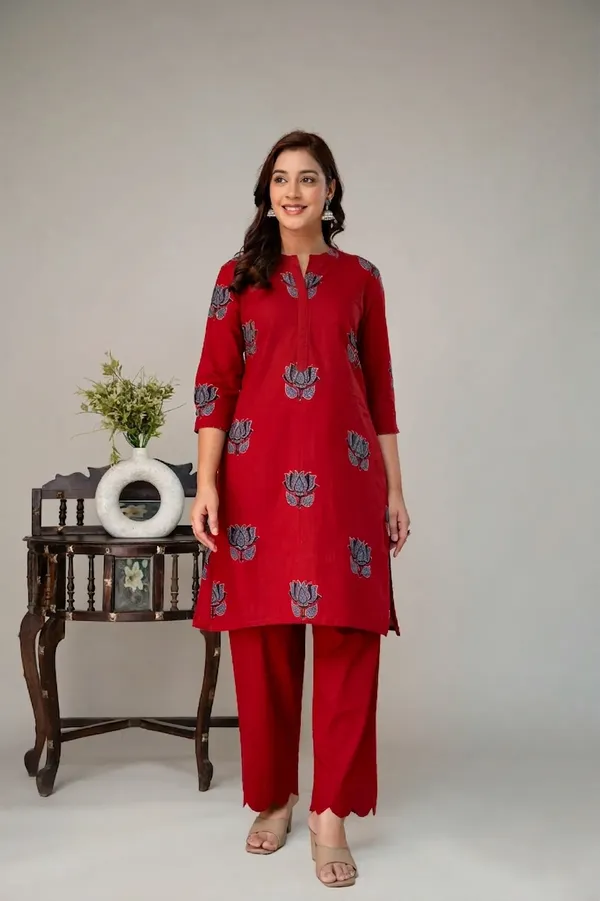 Red_Pure_Cotton_Premium_Coord_Set_For_Women
