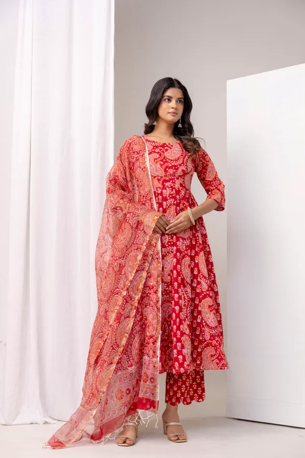 Peach_Pure_Cotton_Premium_Angarkha_Set_For_Women