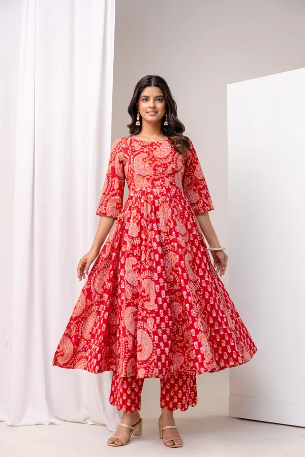 Peach_Pure_Cotton_Premium_Angarkha_Set_For_Women