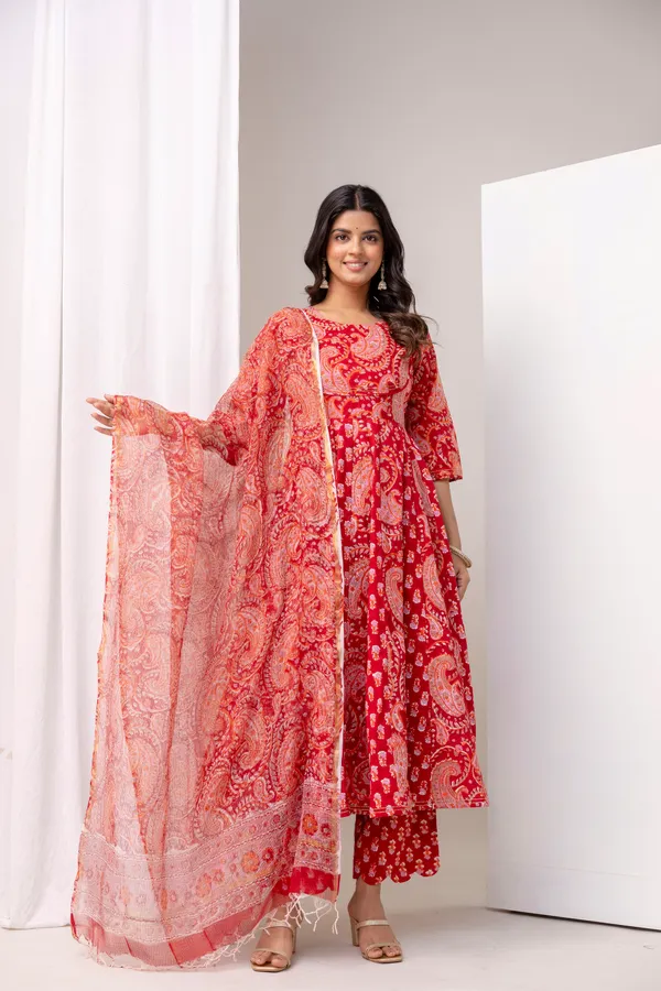 Peach_Pure_Cotton_Premium_Angarkha_Set_For_Women