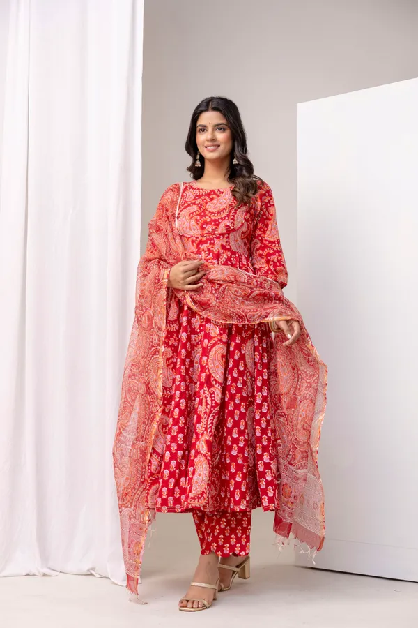 Peach_Pure_Cotton_Premium_Angarkha_Set_For_Women