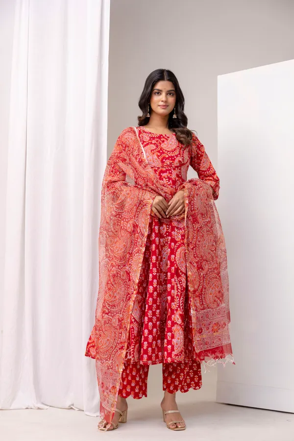 Peach_Pure_Cotton_Premium_Angarkha_Set_For_Women