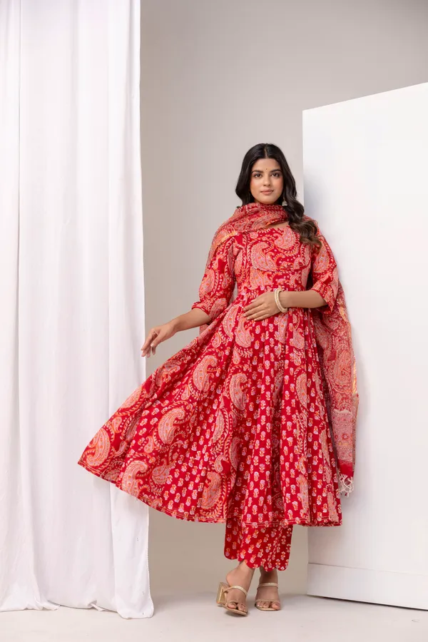 Peach_Pure_Cotton_Premium_Angarkha_Set_For_Women