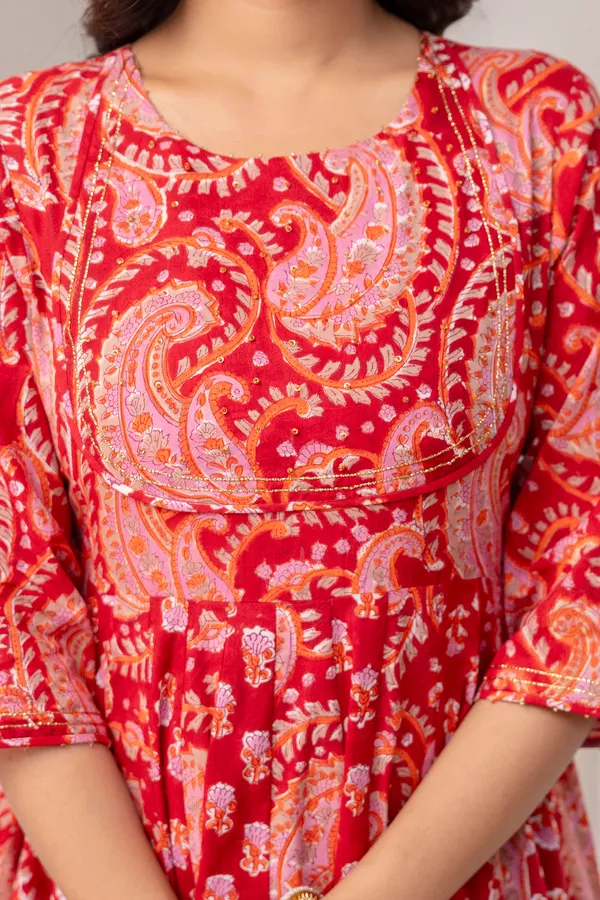 Peach_Pure_Cotton_Premium_Angarkha_Set_For_Women