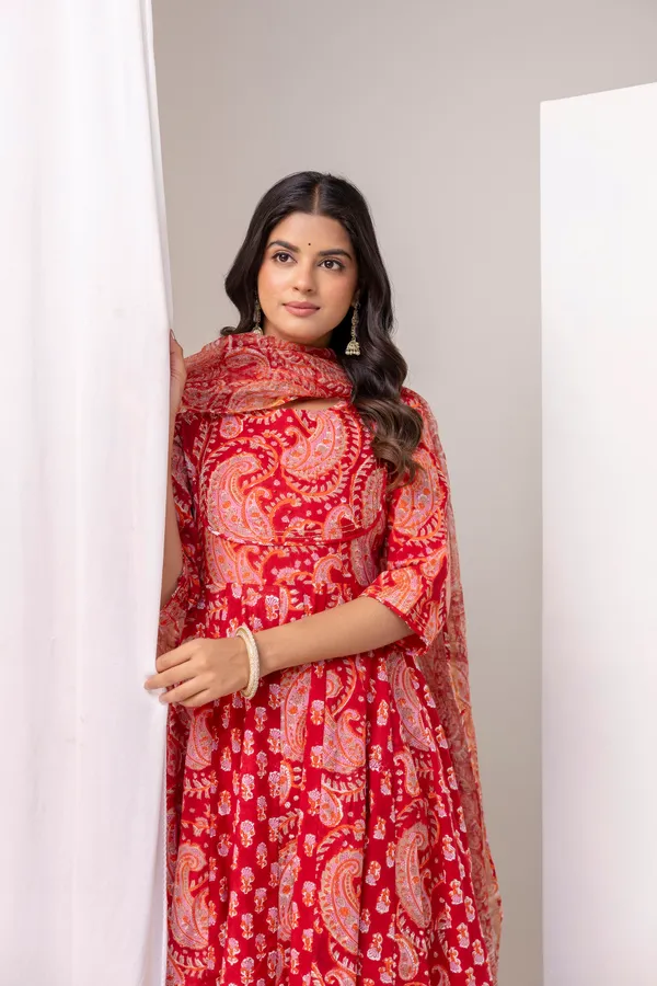 Peach_Pure_Cotton_Premium_Angarkha_Set_For_Women