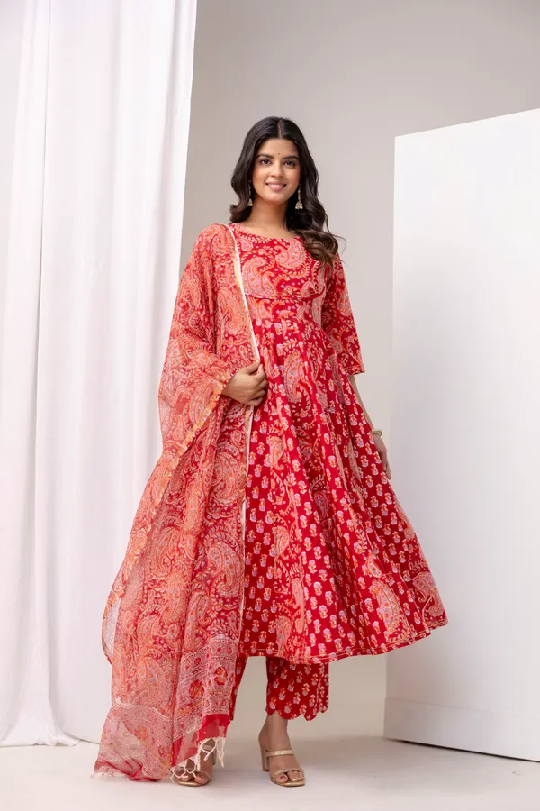 Peach_Pure_Cotton_Premium_Angarkha_Set_For_Women