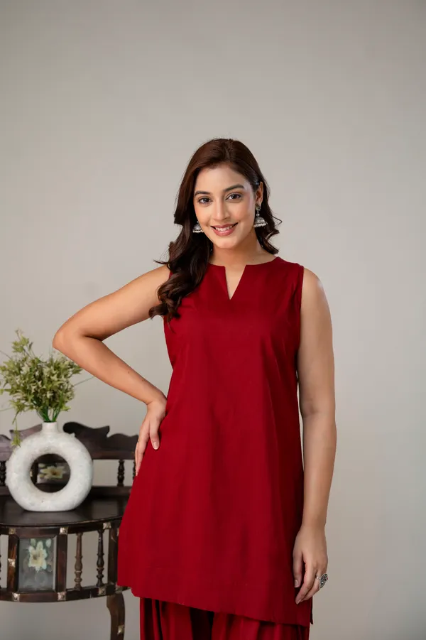 Dark_Red_Pure_Cotton_Premium_Coord_Set_Farsi_For_Women