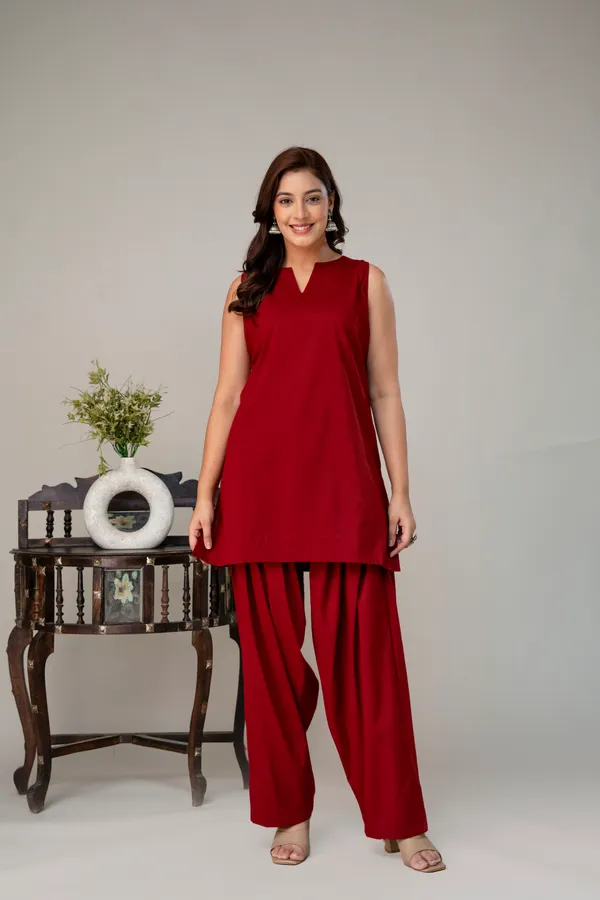 Dark_Red_Pure_Cotton_Premium_Coord_Set_Farsi_For_Women