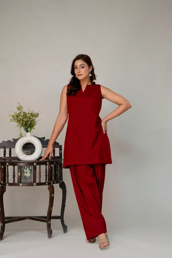 Dark_Red_Pure_Cotton_Premium_Coord_Set_Farsi_For_Women