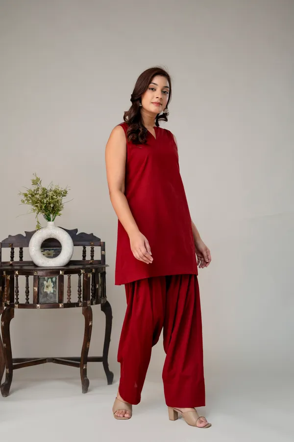 Dark_Red_Pure_Cotton_Premium_Coord_Set_Farsi_For_Women