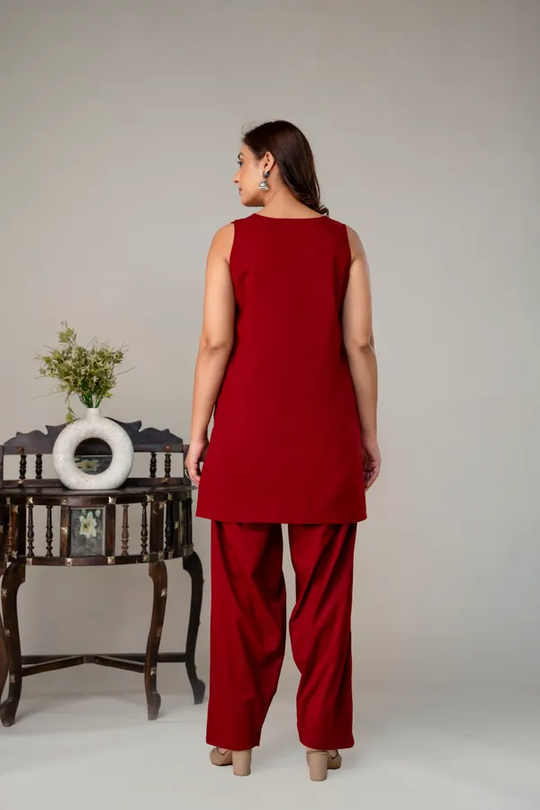 Dark_Red_Pure_Cotton_Premium_Coord_Set_Farsi_For_Women