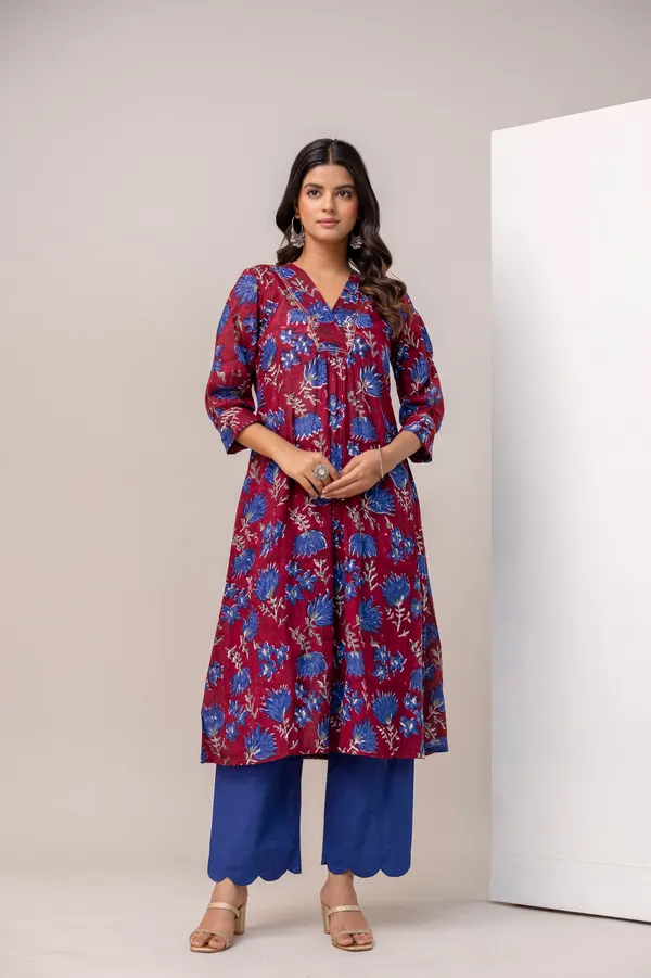 Maroon_And_Navy_Blue_Pure_Cotton_Premium_A_Line_Suit_For_Women