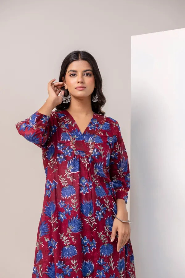 Maroon_And_Navy_Blue_Pure_Cotton_Premium_A_Line_Suit_For_Women