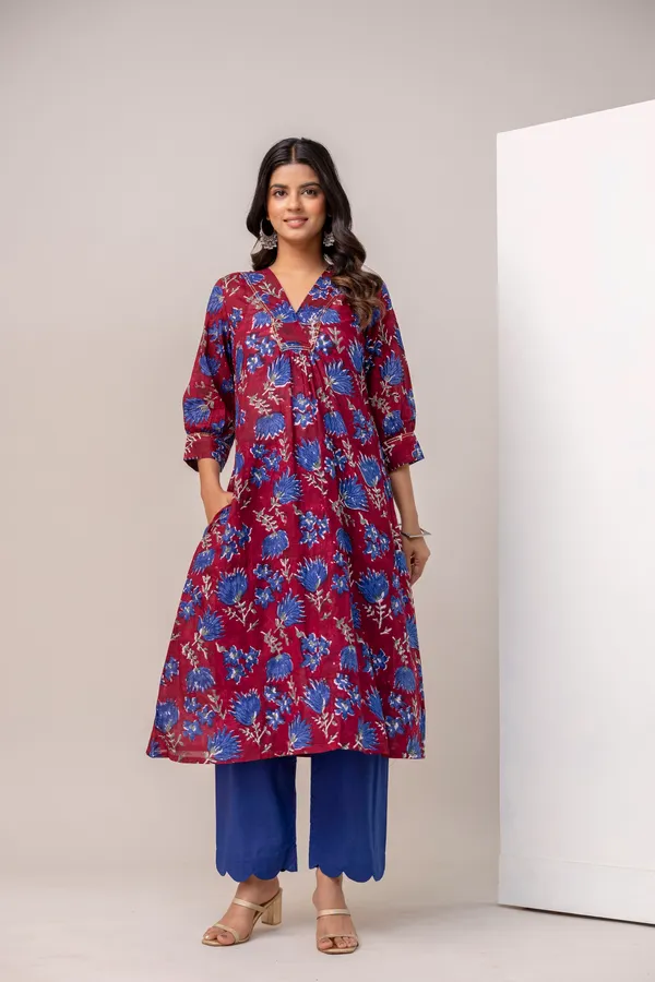 Maroon_And_Navy_Blue_Pure_Cotton_Premium_A_Line_Suit_For_Women