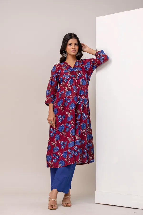 Maroon_And_Navy_Blue_Pure_Cotton_Premium_A_Line_Suit_For_Women