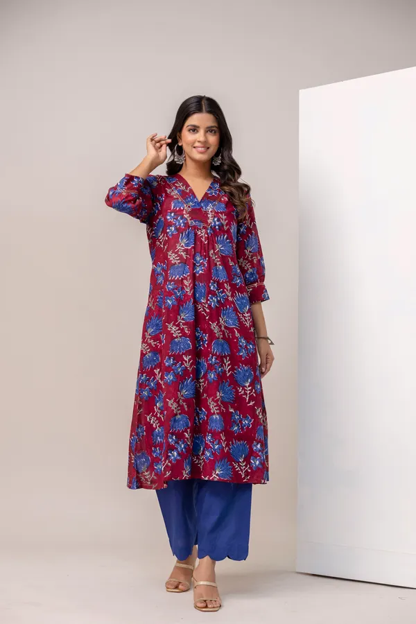 Maroon_And_Navy_Blue_Pure_Cotton_Premium_A_Line_Suit_For_Women