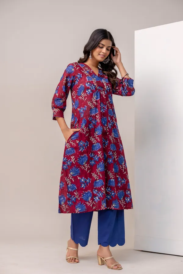 Maroon_And_Navy_Blue_Pure_Cotton_Premium_A_Line_Suit_For_Women