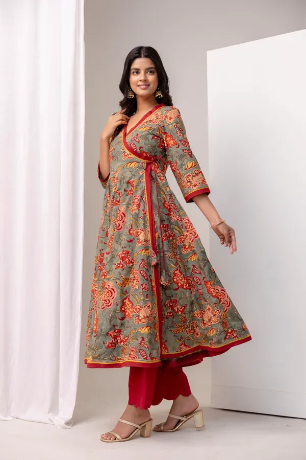 Grey_And_Red_Pure_Cotton_Premium_Angarkha_Set_For_Women