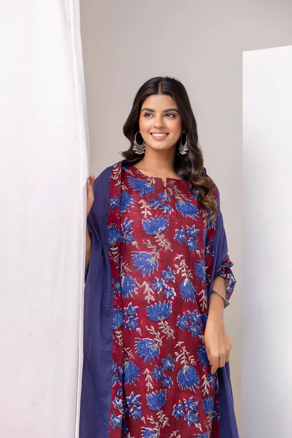 Red_And_Blue_Pure_Cotton_Premium_A_Line_Suit_With_Dupatta_For_Women