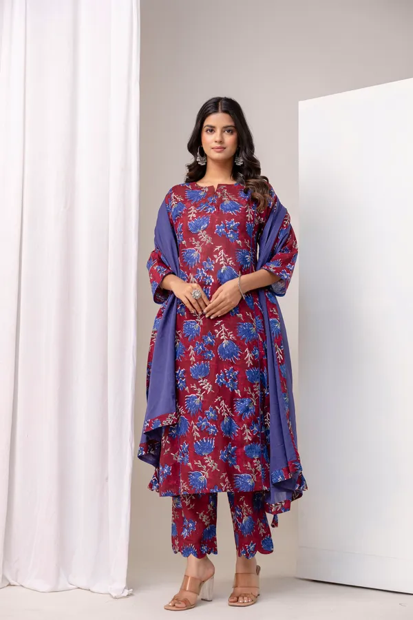 Red_And_Blue_Pure_Cotton_Premium_A_Line_Suit_With_Dupatta_For_Women