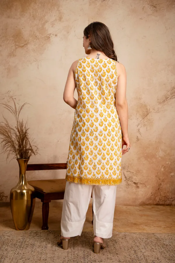 White_Cotton_Yellow_Floral_Print_Sleeveless_Kurta_for_Women