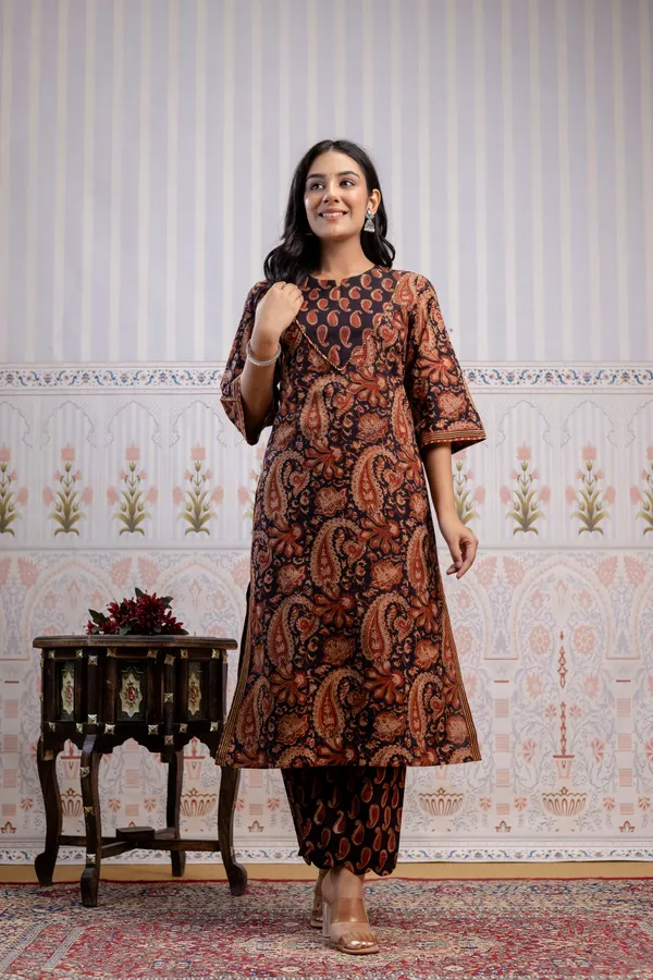 Dark_Brown_And_Black_Pure_Cotton_Premium_Straight_Suit_For_Women