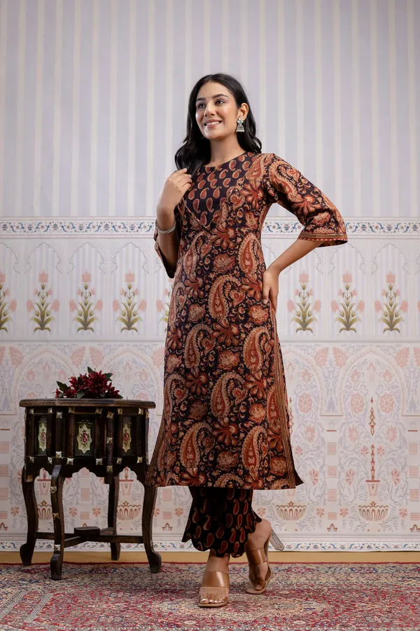 Dark_Brown_And_Black_Pure_Cotton_Premium_Straight_Suit_For_Women