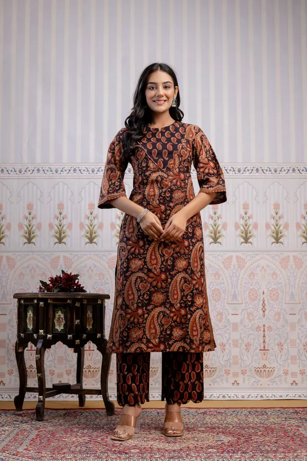 Dark_Brown_And_Black_Pure_Cotton_Premium_Straight_Suit_For_Women