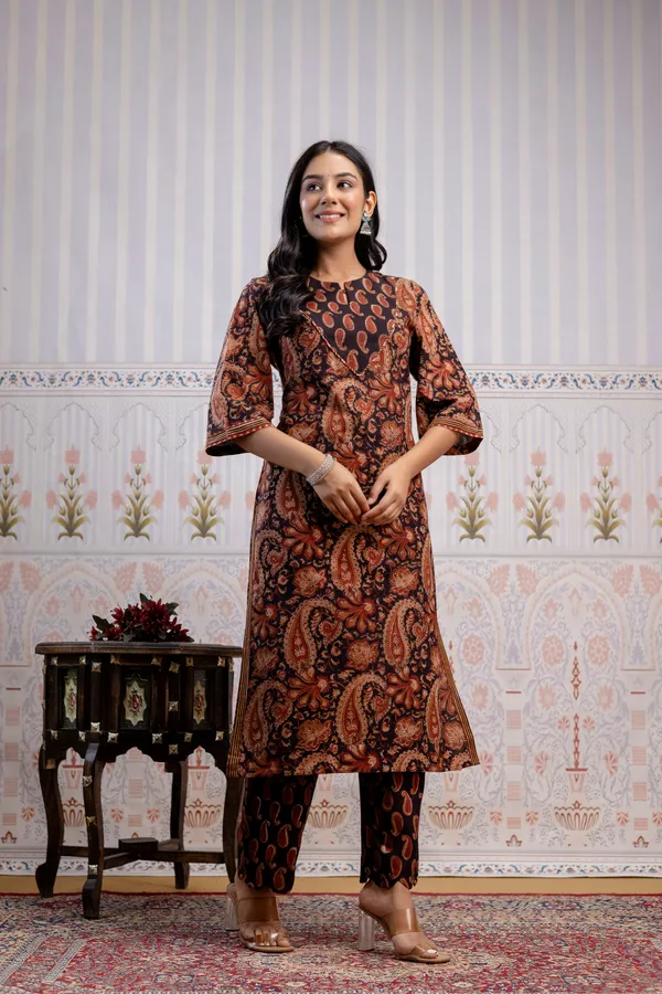 Dark_Brown_And_Black_Pure_Cotton_Premium_Straight_Suit_For_Women