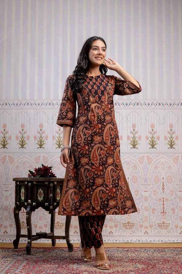 Dark_Brown_And_Black_Pure_Cotton_Premium_Straight_Suit_For_Women