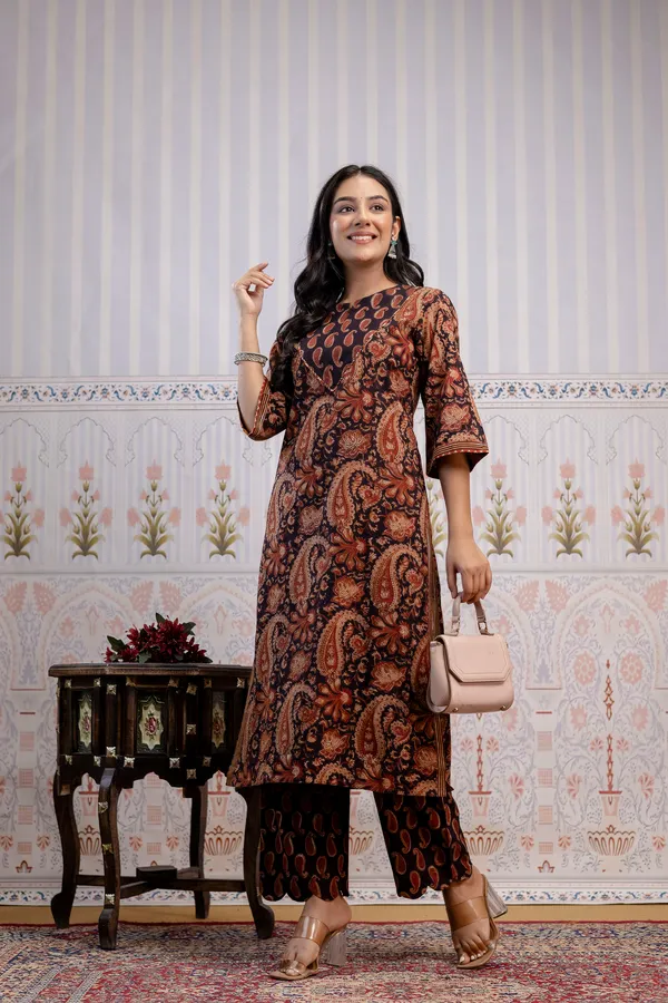 Dark_Brown_And_Black_Pure_Cotton_Premium_Straight_Suit_For_Women