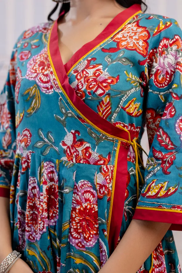 Blue_And_Red_Pure_Cotton_Premium_Angarkha_Set_For_Women
